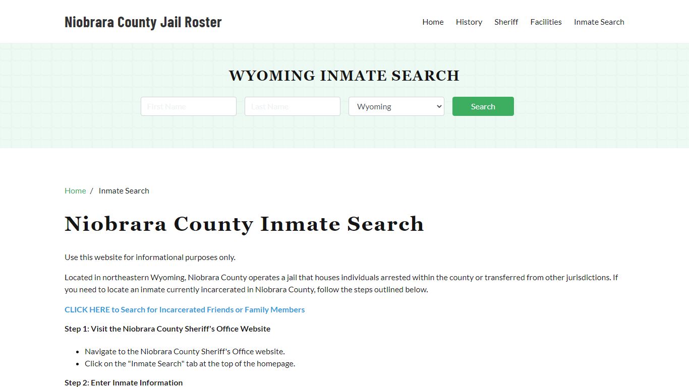 Niobrara County, WY Detainee Lookup