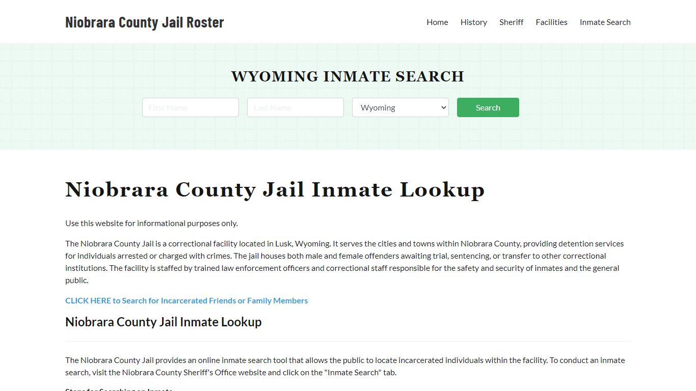 Niobrara County Jail Roster Lookup, WY, Inmate Search