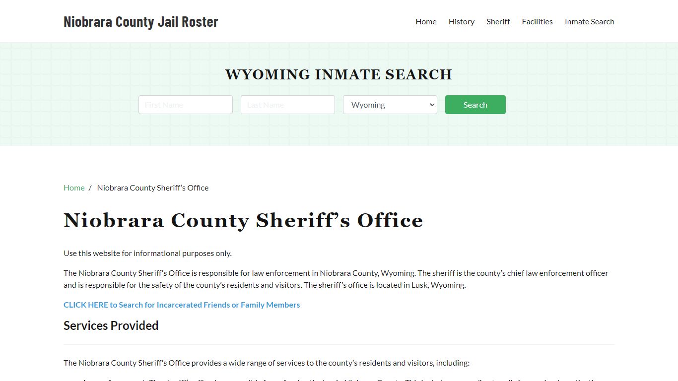 Niobrara County Sheriff Office, WY, Arrest Warrants Search